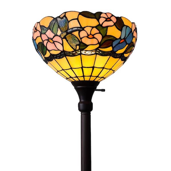 Amora Lighting 70 in. Tiffany Style Hummingbirds Floral Torchiere Floor Lamp