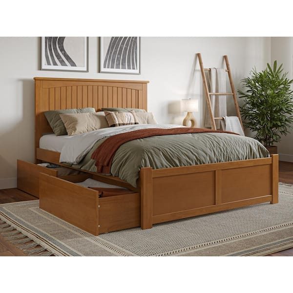 AFI Nantucket Light Toffee Natural Bronze Solid Wood Frame Full Platform Bed with Footboard and Storage-Drawers