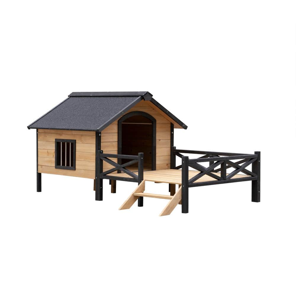 Metal and Wood Outdoor Large Dog House Cabin House Style Wooden Dog ...