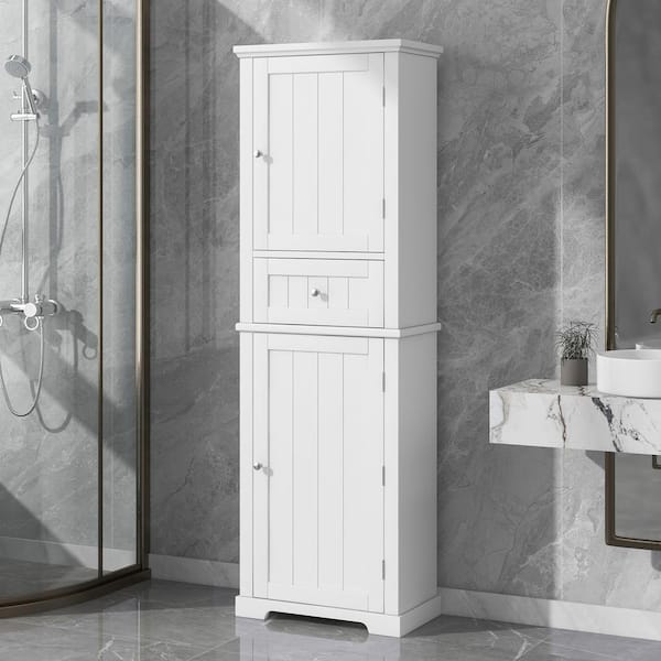 22 in. W x 11 in. D x 67.3 in. H White MDF Freestanding Linen Cabinet with Adjustable Shelf