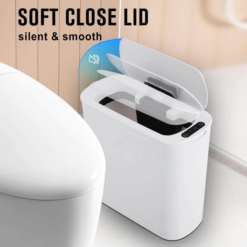 White Plastic Touchless Motion Sensor Bathroom Trash Can, 2.6 Gallon