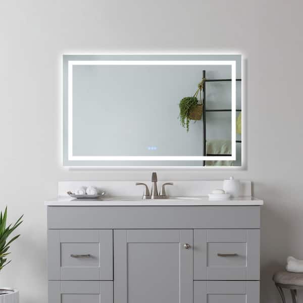 48 in. W x 36 in. H Rectangular Aluminum Frameless Dimmable Anti-Fog Wall LED Bathroom Vanity Mirror in White