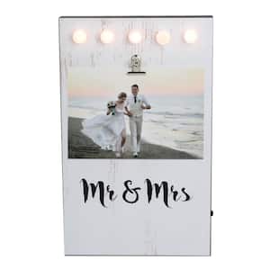 LED 4 in. x 6 in. Photo White Matte Lighted Mr & Mrs Wedding Day Picture Frame with Clip