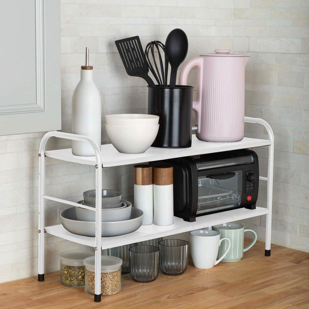 White Adjustable 2-Tier Under Sink Organizer with Removable Panels