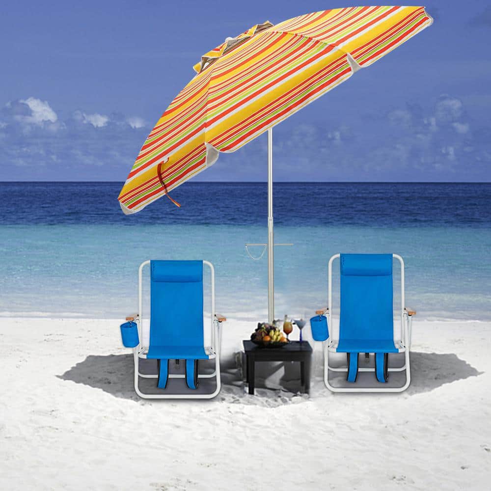 6.5 Feet Orange Striped Beach Umbrella with Fiberglass Ribs