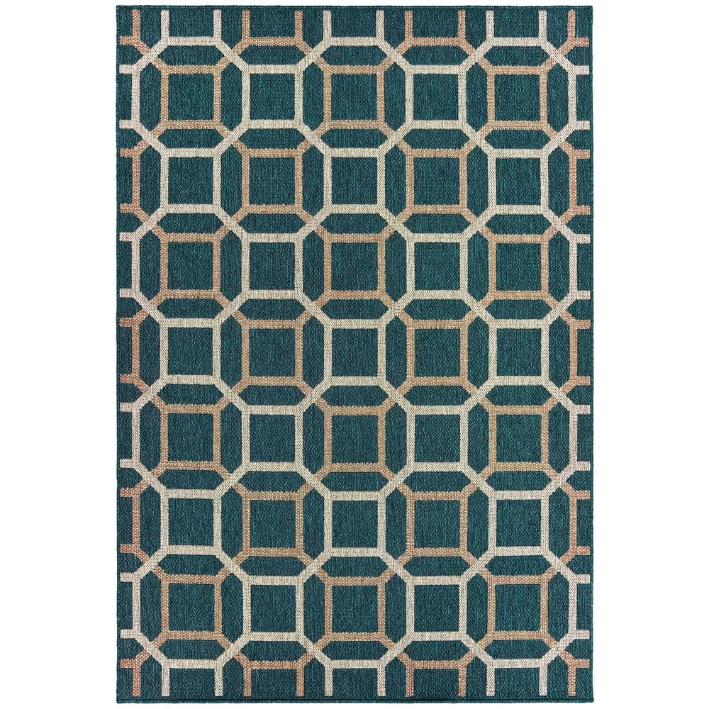 Bermuda Blue/Grey 7 ft. x 9 ft. Geometric Indoor/Outdoor Patio Area Rug