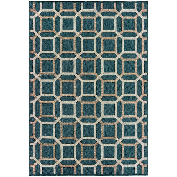 Bermuda Blue/Grey 7 ft. x 9 ft. Geometric Indoor/Outdoor Patio Area Rug