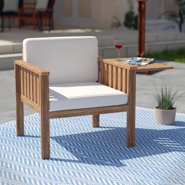 Southern Enterprises Knowlton Natural Solid Wood Outdoor Lounge Chair With White Cushions Hd392387 - Southern Style Patio Furniture