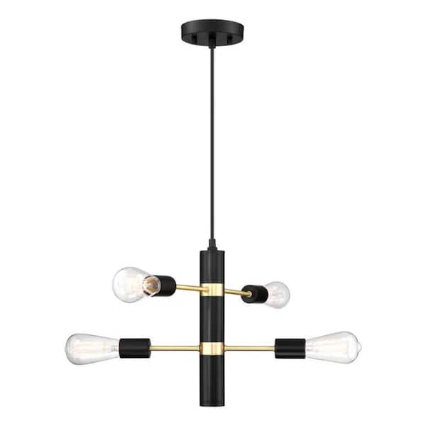 Lightania 18 in. 4 Light Geometric Black Rustic Linear Chandelier for Kitchen Island with no bulbs included
