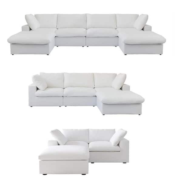 Magic Home 110 in. Modern U Shape Freely Combinable Indoor Funiture 6 Seat  Chenille Sectional Sofa Couch with 2 Pillows, White MHX-SF165-B - The Home  Depot
