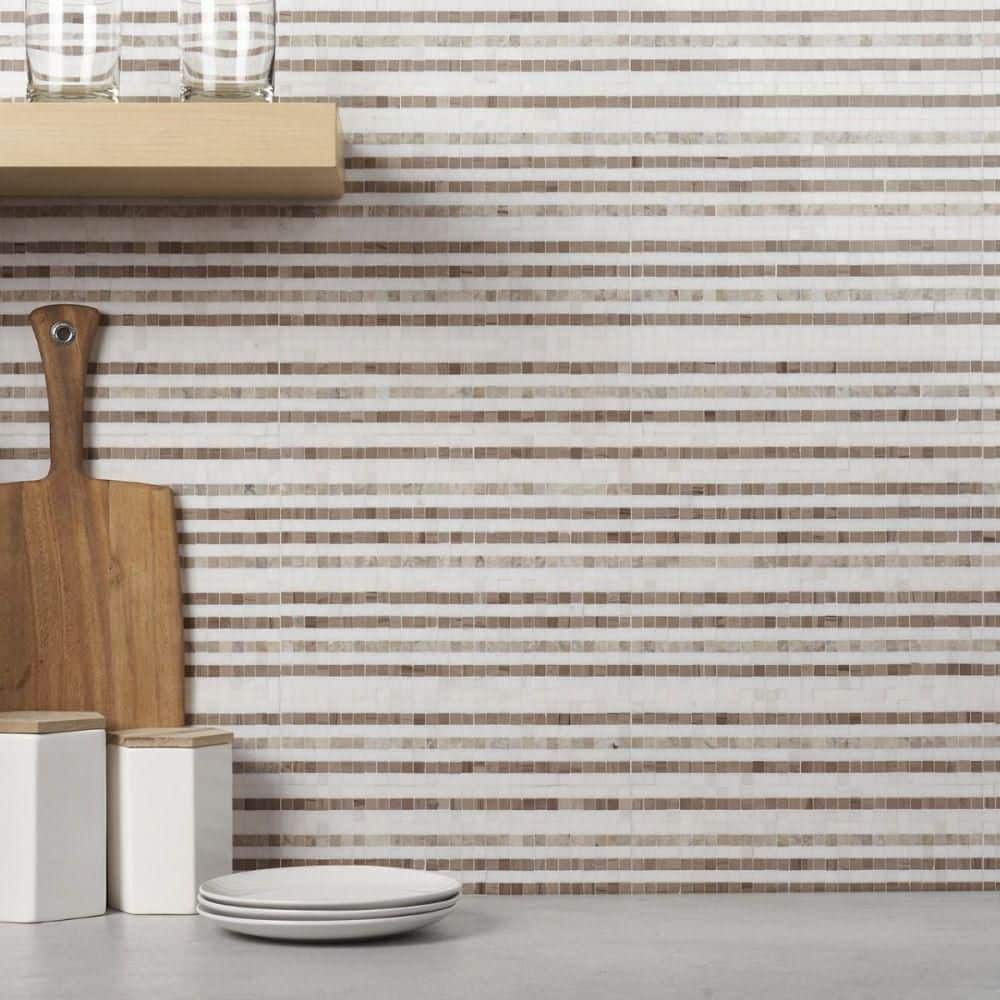 Atomic 12" x 12" Beige Marble Mosaic Tile
