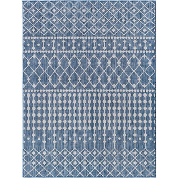 Livabliss Long Beach Blue/Gray Tribal 8 ft. x 10 ft. Indoor/Outdoor Area Rug