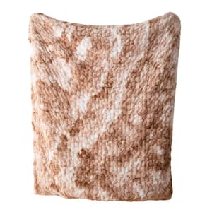 Brown 50 in. x 60 in. Ruched Faux Fur Throw Blanket