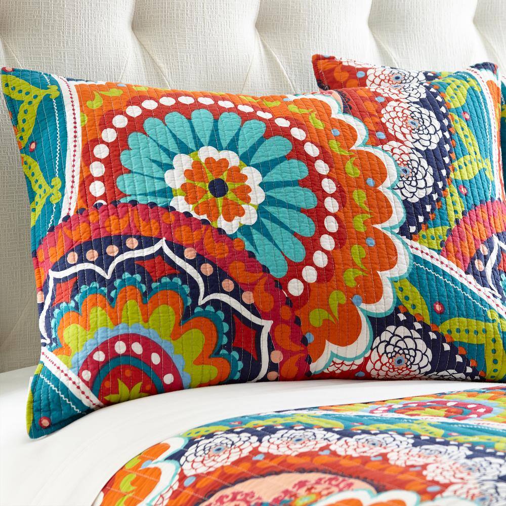 Navy and Multicolor Cotton Reversible King Quilt Set