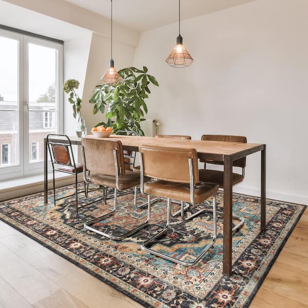 Gertmenian Tiefi Black Multi 9 ft. x 13 ft. Crystal Print Polyester Digital Printed Area Rug