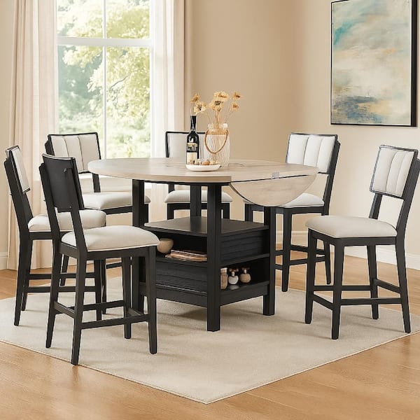 Kliu 41.93 in. H Charcoal Black and Light Gray Wood Bar Stool with Fabric Seat Set of 2