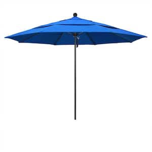 11 ft. Black Aluminum Commercial Market Patio Umbrella with Fiberglass Ribs and Pulley Lift in Royal Blue Olefin