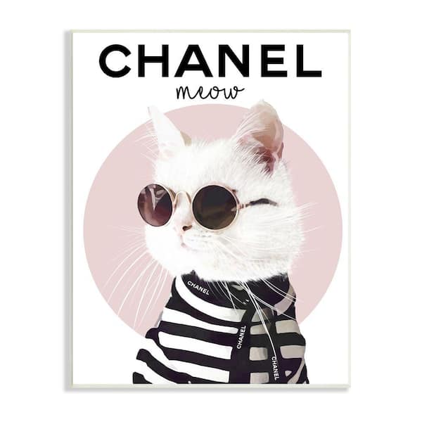 "Chic Kitty Cat Meow Glam Fashion Pink Circle" by Ros Ruseva Unframed Animal Wood Wall Art Print 10 in. x 15 in.