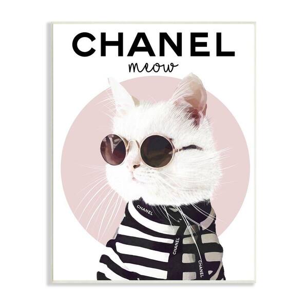 Stupell Industries "Chic Kitty Cat Meow Glam Fashion Pink Circle" by Ros Ruseva Unframed Animal Wood Wall Art Print 10 in. x 15 in.