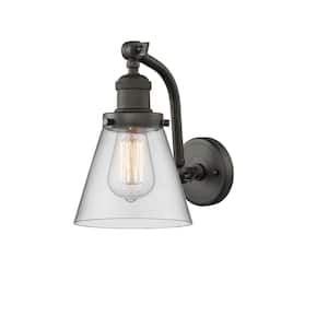Cone 6.5 in. 1-Light Oil Rubbed Bronze Wall Sconce with Clear Glass Shade