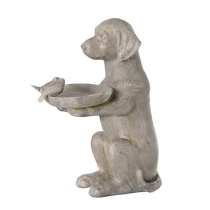 19 in. Sitting Dog Bird Feeder Statue, Resin