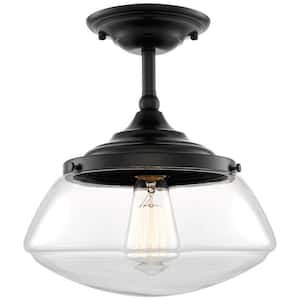 Summit 10.25 in 60-Watt 1-Light Matte Black Industrial Semi-Flush with Clear Shade, No Bulb Included