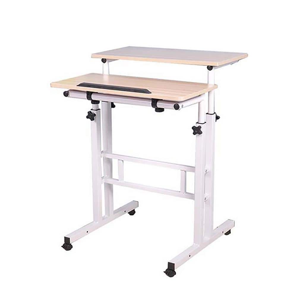 Details about   2Tier Adjustable Sit Stand Rolling Desk White Increases Energy Easy Mobility 