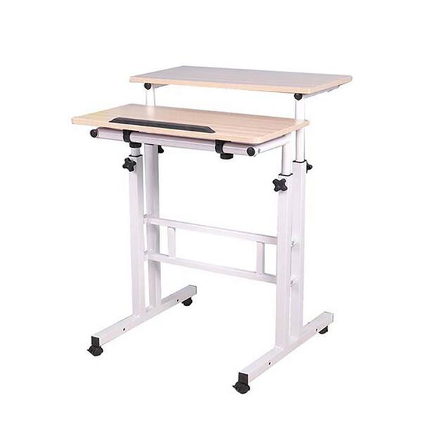 Mind Reader 2-Tier Adjustable Sit and Stand Rolling Desk, White