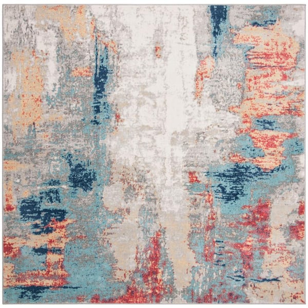 SAFAVIEH Jasper Gray/Red 5 ft. x 5 ft. Square Abstract Area Rug