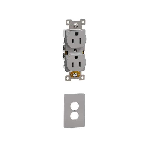 X Series 15 Amp Duplex Outlet and 1-Gang Wall Plate Combo - Matte Gray