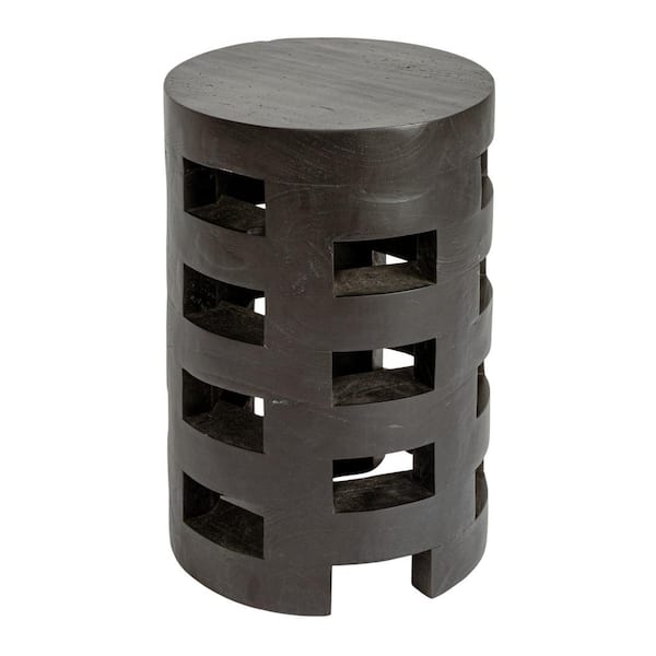 Storied Home 17.8 in. Rich Black Backless Wood Stool with Textured Surface Seat