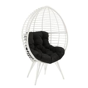 Glazed White Removable Cushions Wicker Frame Outdoor Lounge Chair with Solid Black Cushion