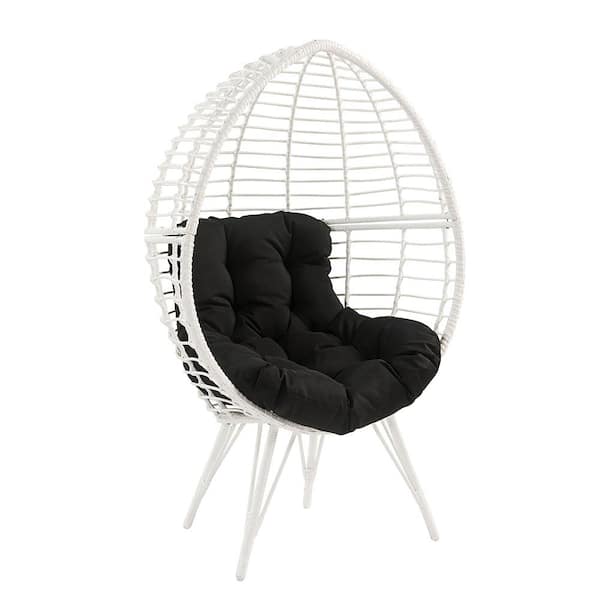 Acme Furniture Glazed White Removable Cushions Wicker Frame Outdoor Lounge Chair with Solid Black Cushion