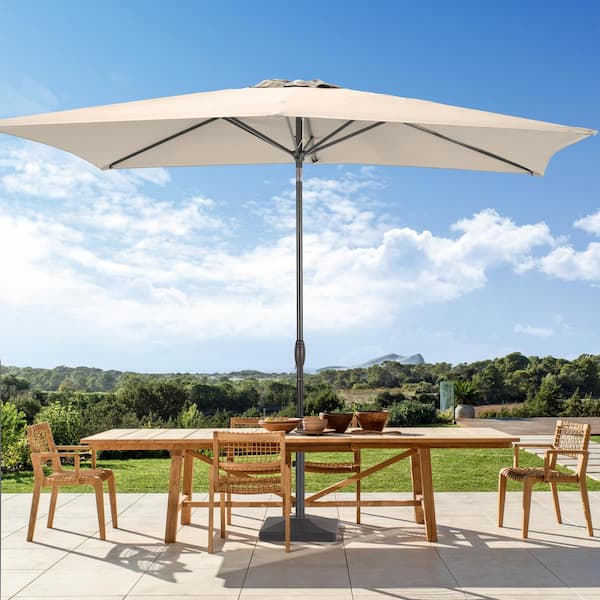 Sonkuki 6 ft. x 9 ft. Rectangular Steel Patio Market Umbrella with Push Button Tilt in Beige