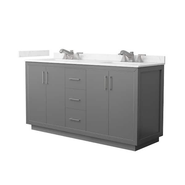 Icon 66 in. Double Freestanding Dark Gray Bath Vanity with Carrara Cultured Marble Top Assembled