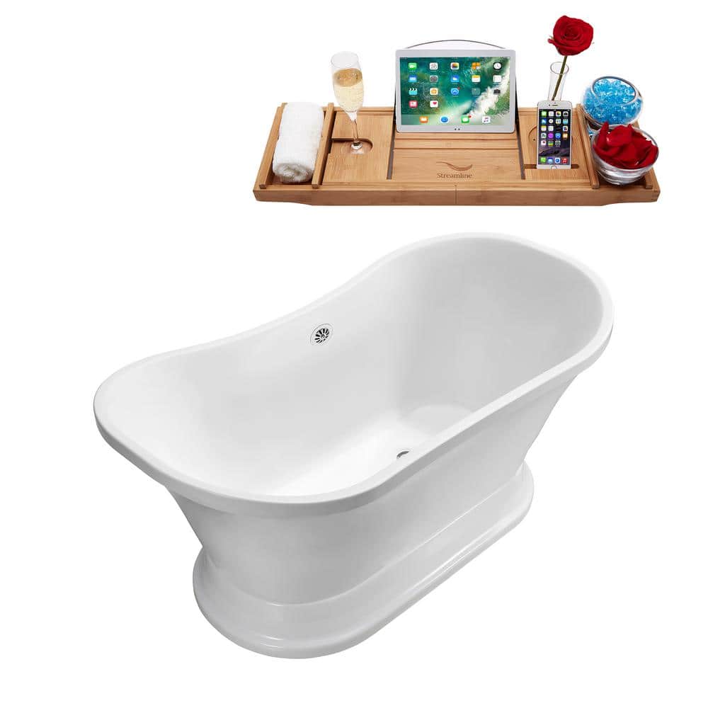 68" White Glossy Freestanding Acrylic Clawfoot Soaking Tub