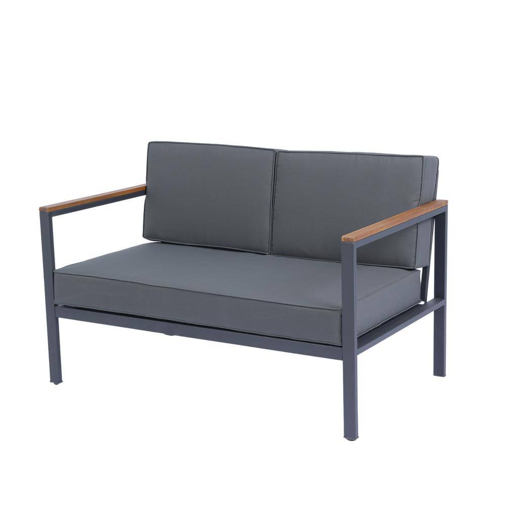 Dark Gray Steel 4-Piece Patio Conversation Set with Wood Accents