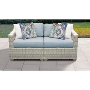 Fairmont 2-Piece Wicker Outdoor Sectional Loveseat with Spa Blue Cushions