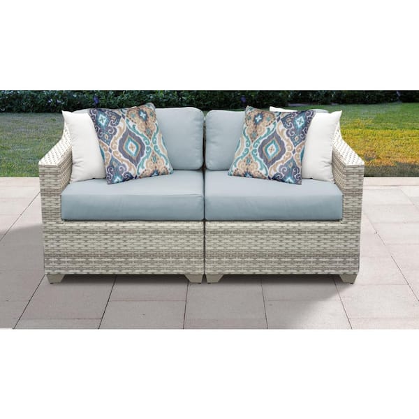 TK CLASSICS Fairmont 2-Piece Wicker Outdoor Sectional Loveseat with Spa Blue Cushions