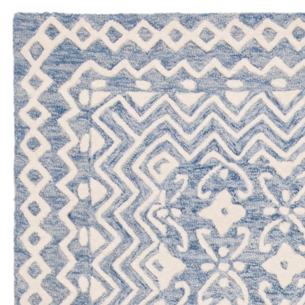 Floral Elegance Blue/Ivory Hand-Tufted Wool Area Rug 4' x 6'