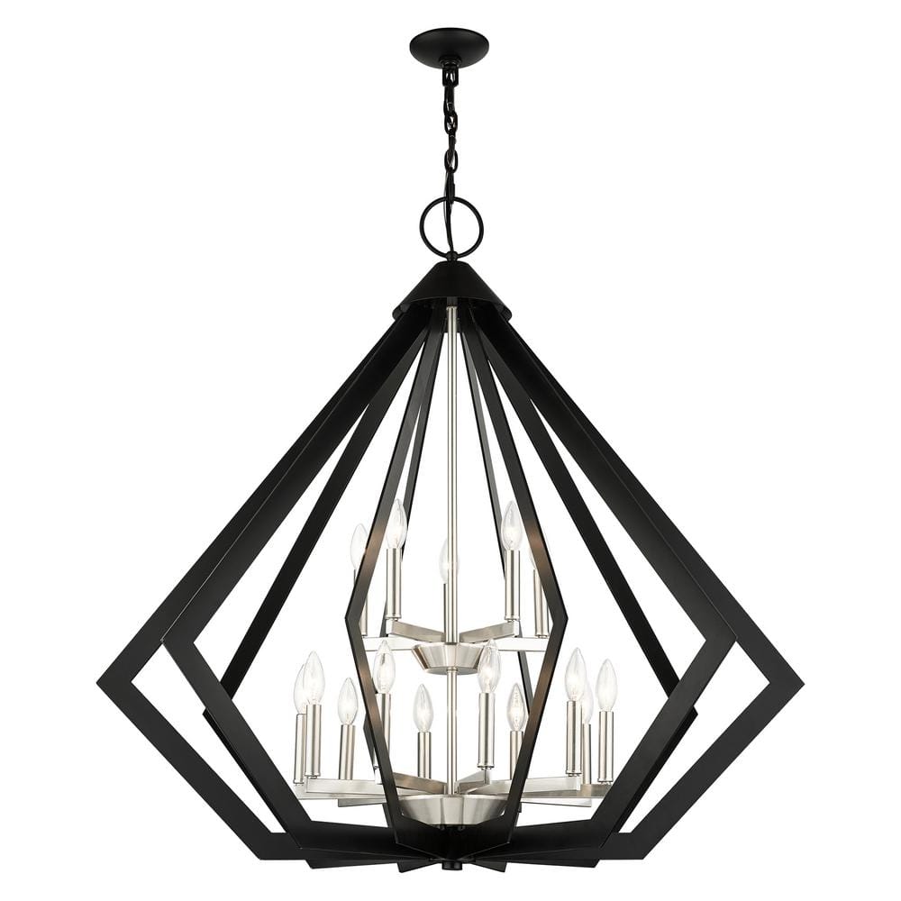 Black Industrial 15-Light 2-Tier Foyer Chandelier