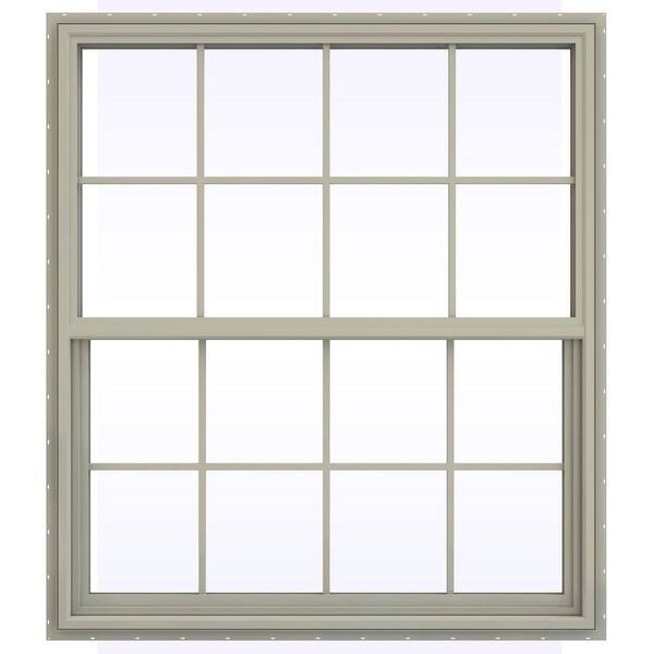 JELD-WEN 47.5 in. x 59.5 in. V-4500 Series Single Hung Vinyl Window with Grids - Tan