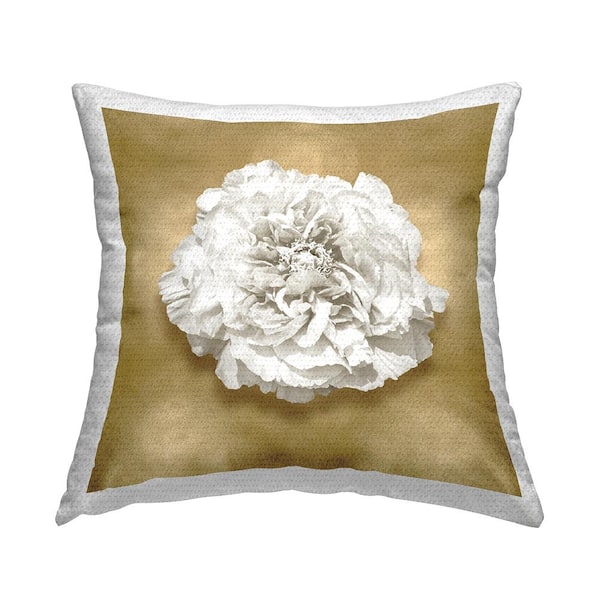 Stupell Industries Glam and White Peony Gold Square Outdoor Throw Pillow