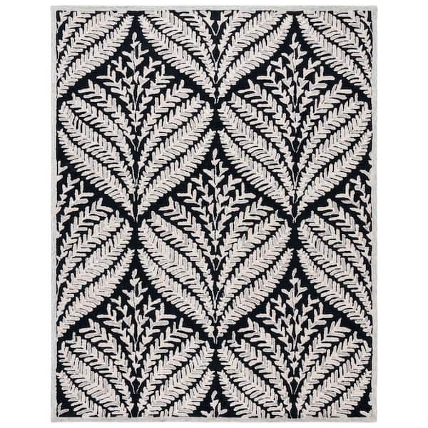 Capri 11 ft. x 15 ft. Black/Ivory Leaf Area Rug