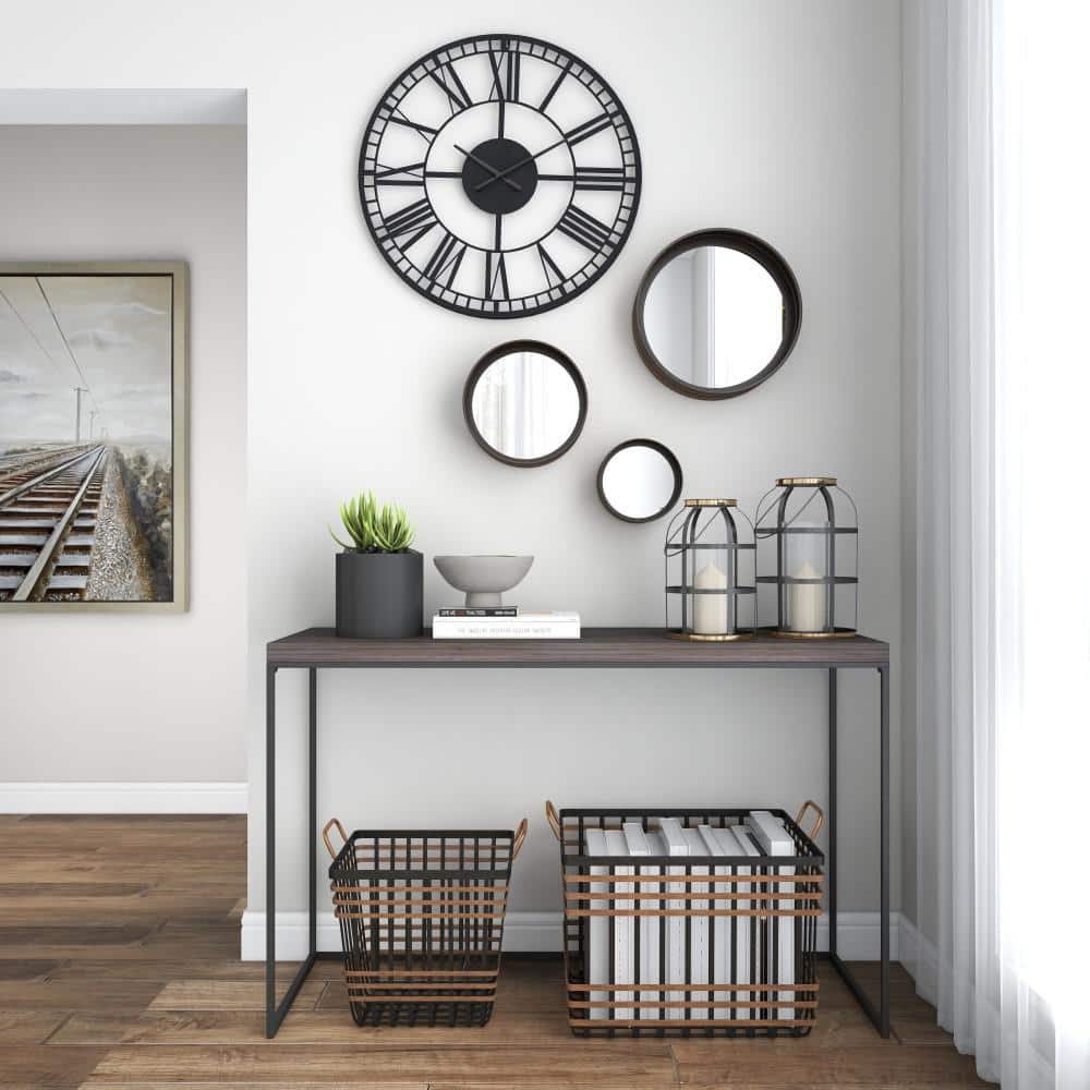 Set of 3 Round Bronze and Wood Wall Mirrors