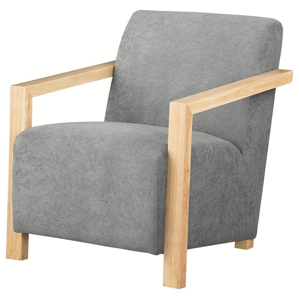 Diego Dark Gray Upholstered Accent Chair with Natural Wood Arms