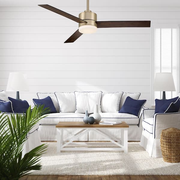 Hampton Bay Madison 52 in. Indoor Brushed Gold Ceiling Fan with Adjustable White Integrated LED with Remote Included