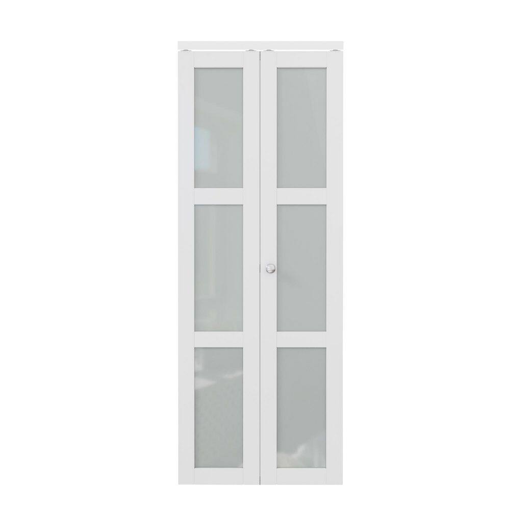 30 in. x 96 in. 3-Lite Frosted Glass Solid Core White MDF Finished Glass Closet Bi-fold Door with Hardware price history on PriceWatchPro