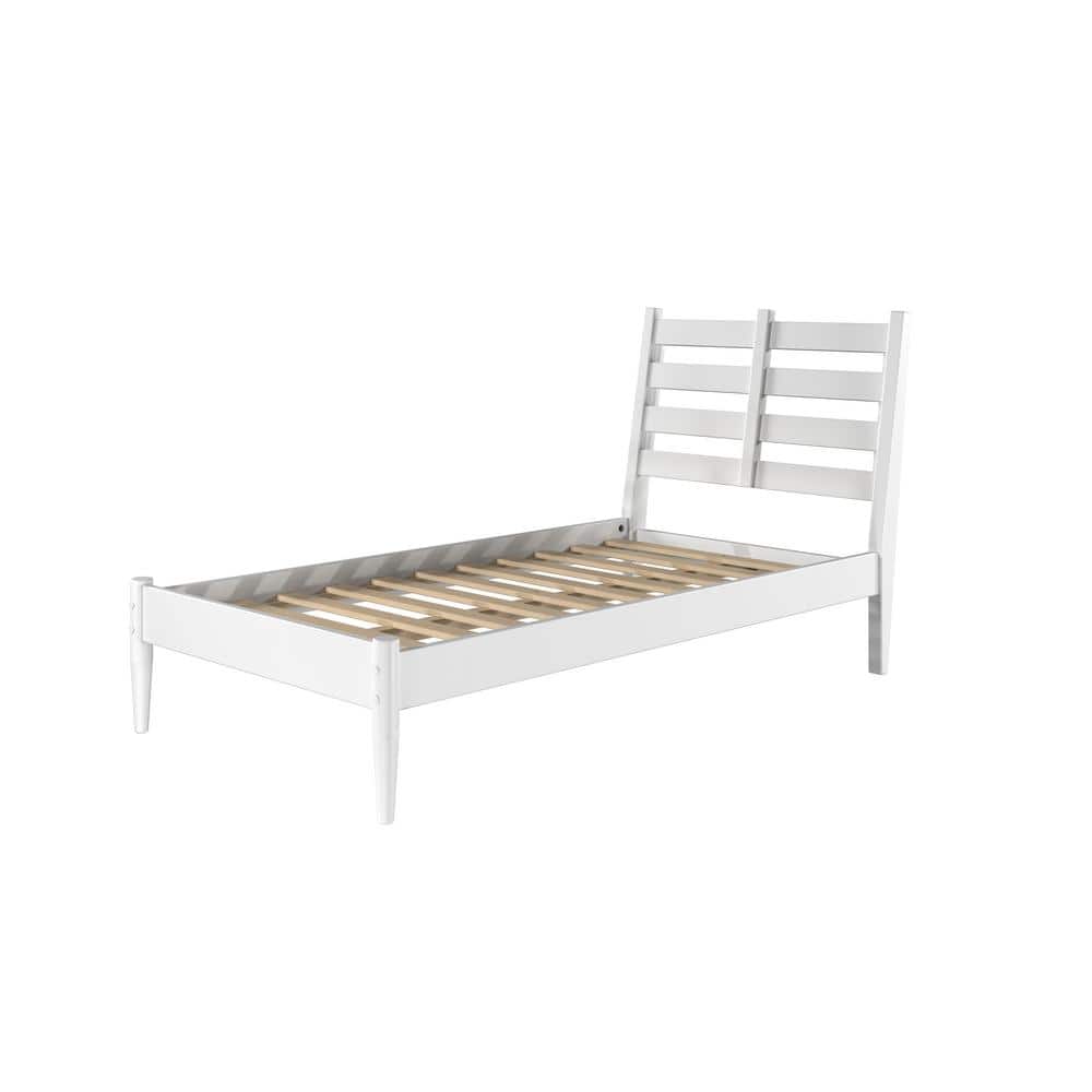 White Pine Wood Twin Bed Frame with Slatted Headboard