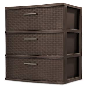 3-Drawer Plastic Wide Weave Tower in Espresso